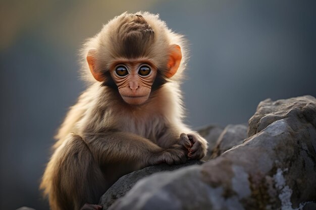 Brown Little And Black Primate On Gray Rock