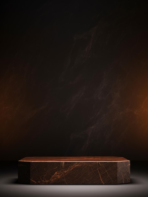 Brown Marble Minimalistic Product Podium The Stage for Product Presentation on Black Background Geometric Platform Pedestal Ai Generated Vertical Podium Mockup for a Product advertisement