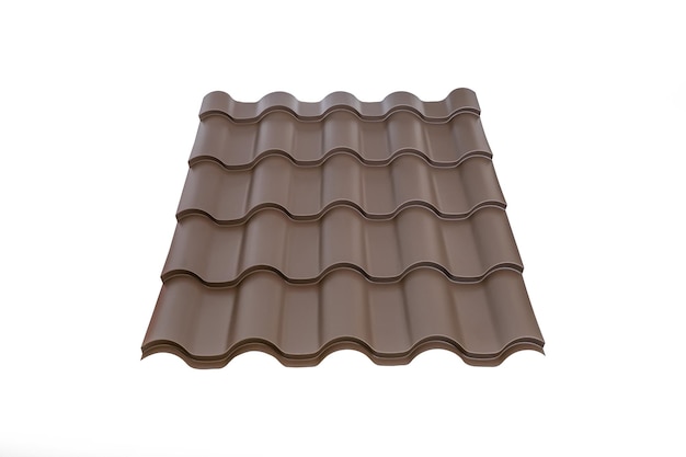 白い背景に分離された茶色の金属瓦屋根シート屋根の材料