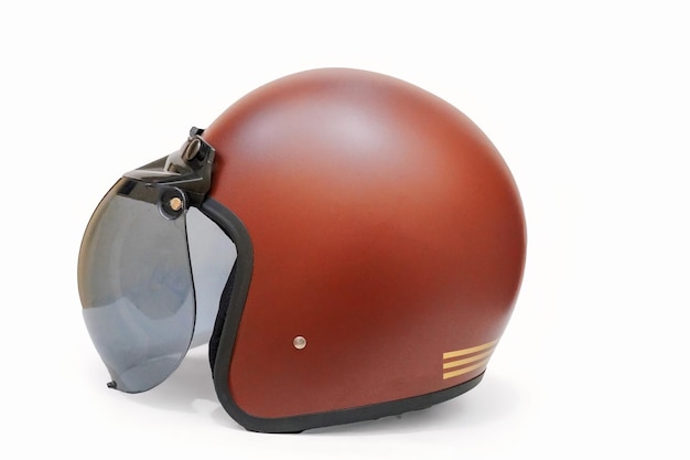 Photo brown motorbike helmet on white background