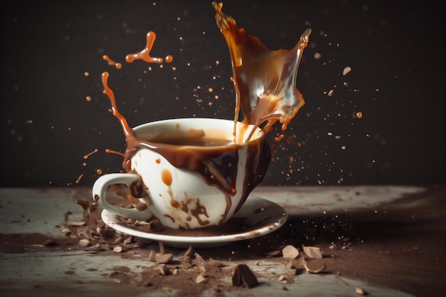 Brown mug espresso drink morning bean cafe breakfast aroma cup Generative AI