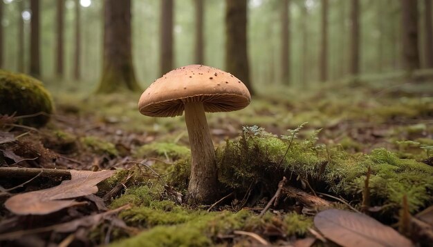 Brown mushroom on the forest floor