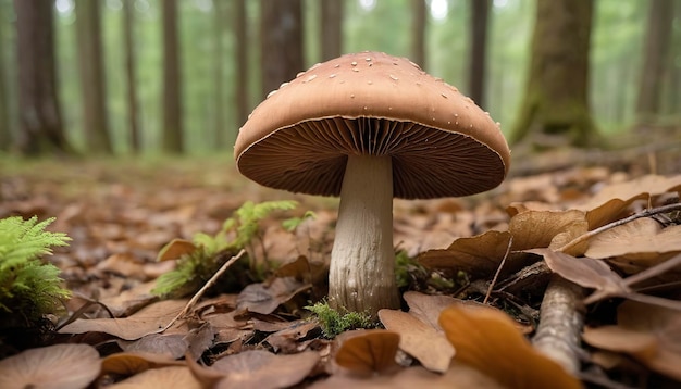 Brown mushroom on the forest floor