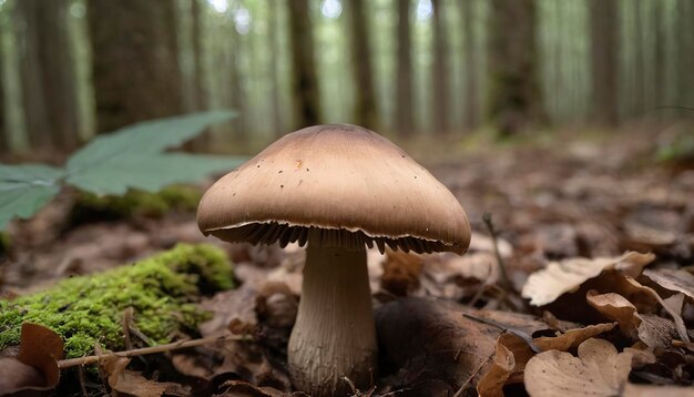 Brown mushroom on the forest floor