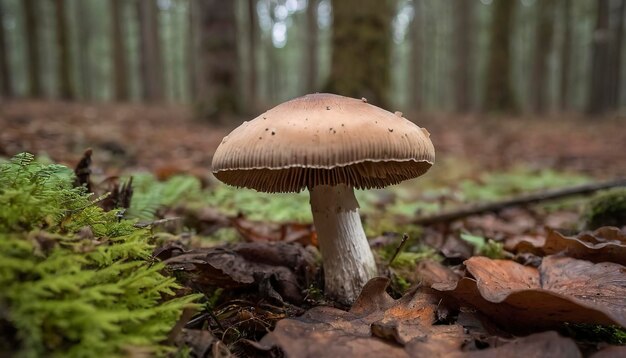 Brown mushroom on the forest floor