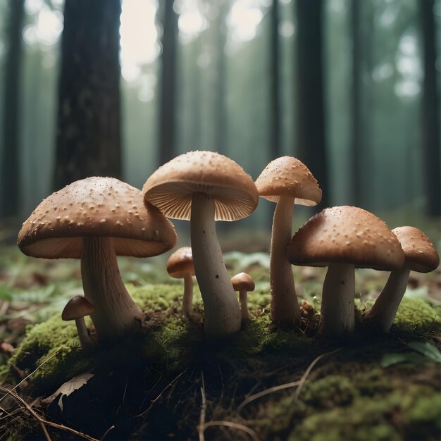 Brown Mushrooms On The Forest