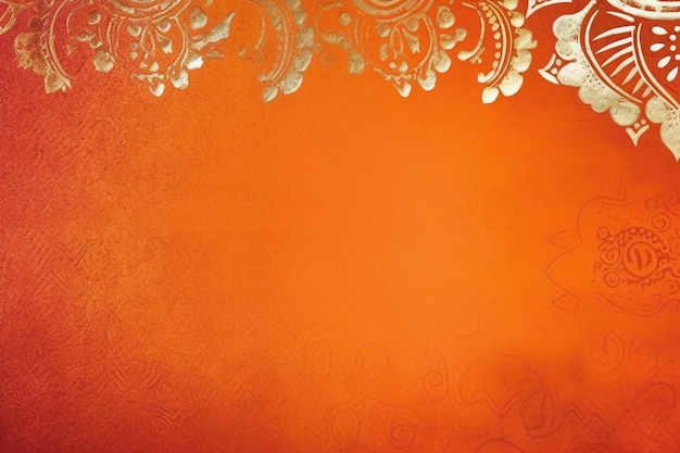 A brown and orange background with a gold border and a floral design.