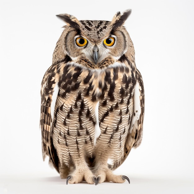 Brown owl portrait photo studio on white background generative ai