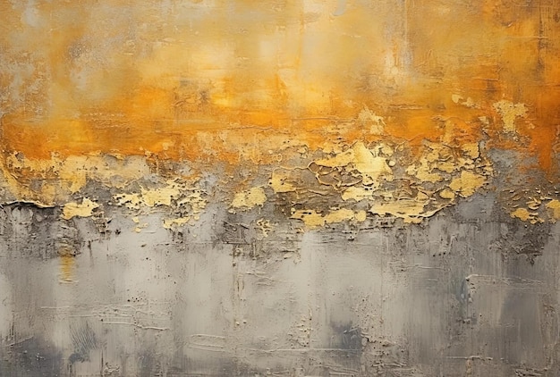 a brown painting with yellow paint and silver shades