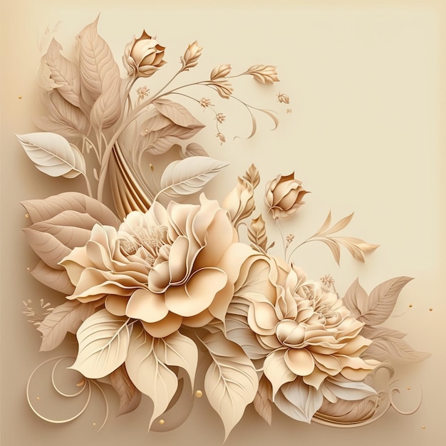 A brown paper background with flowers and leaves.