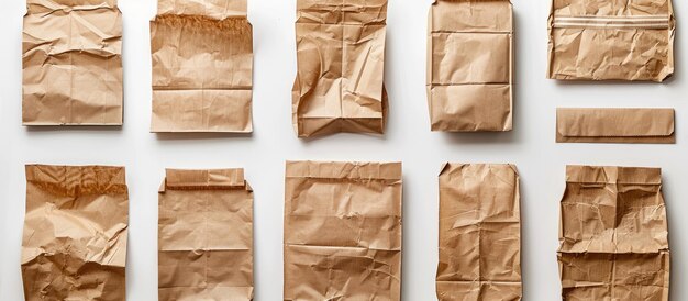 Photo brown paper bag collection separated on a white backdrop