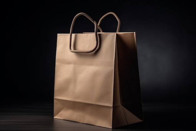 Brown paper bag isolated on black background Mockup for design