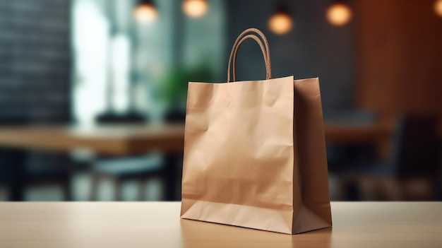 Photo brown paper bag in the restaurant for food order generative ai