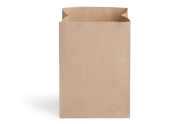 Brown paper bag on a white