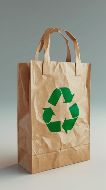 Photo brown paper bag with green recycle logo ecofriendly waste disposal solution