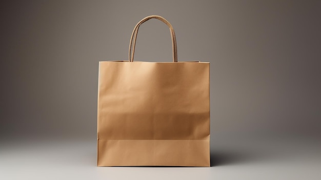 Brown Paper Chic Bag with Handles on Grey Background