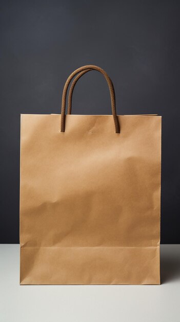Photo brown paper chic bag with handles on grey background