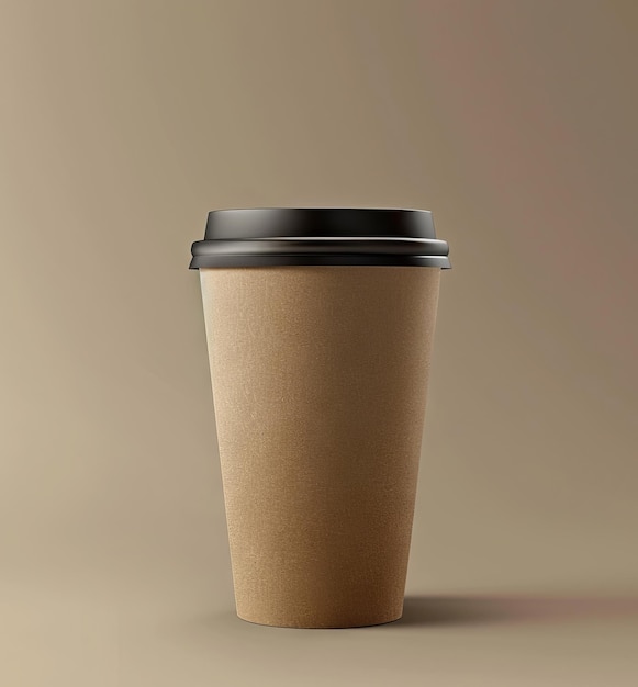 A brown paper coffee cup on a beige background