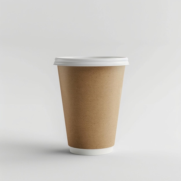 コーヒーと書かれた白い蓋の茶色の紙のコーヒーカップ