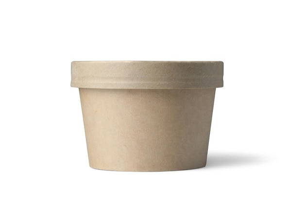 Brown paper cup with lid on white