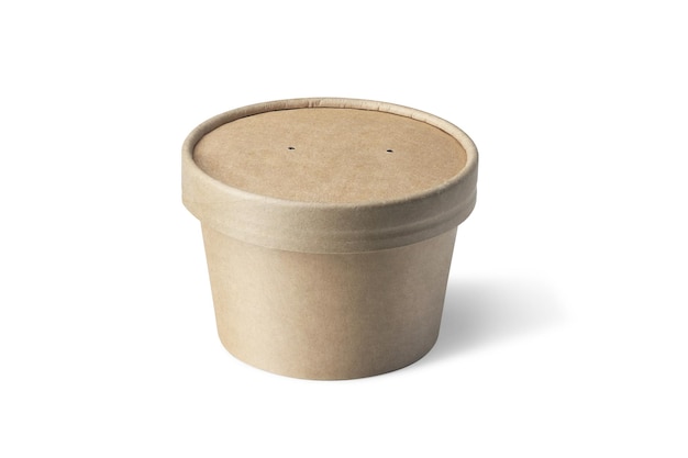 Brown paper cup with lid on white