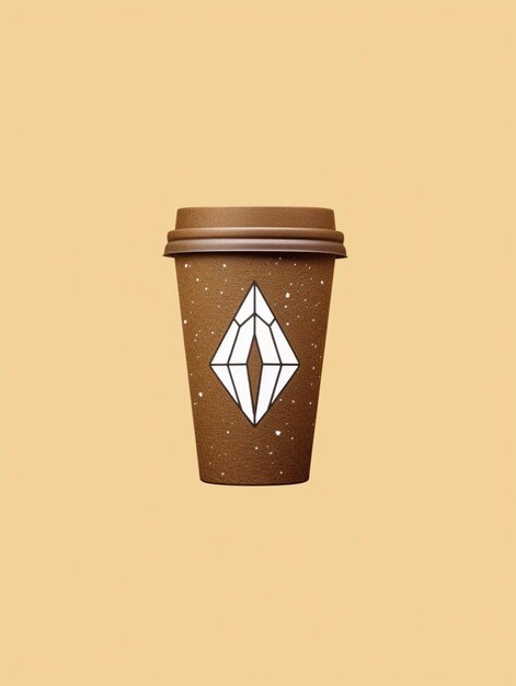 A brown paper cup with a white diamond logo on it