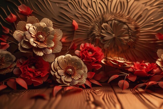 A brown paper flower is on a table.