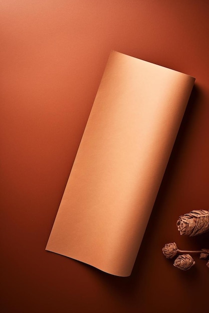 a brown paper is on a red background