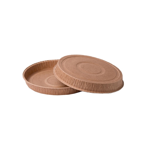 Brown paper plates isolated over white background