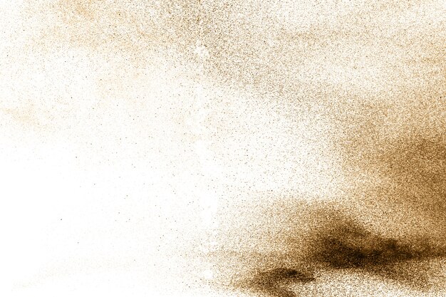 Foto particelle marroni schizzate su sfondo bianco.