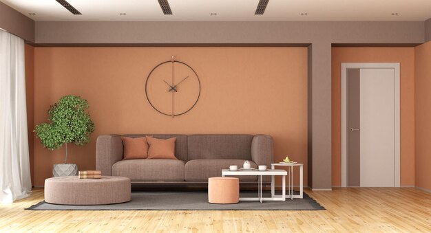 Photo brown and peach fuzz modern living room