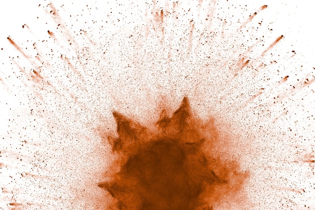 Brown powder explosion isolated on white background.