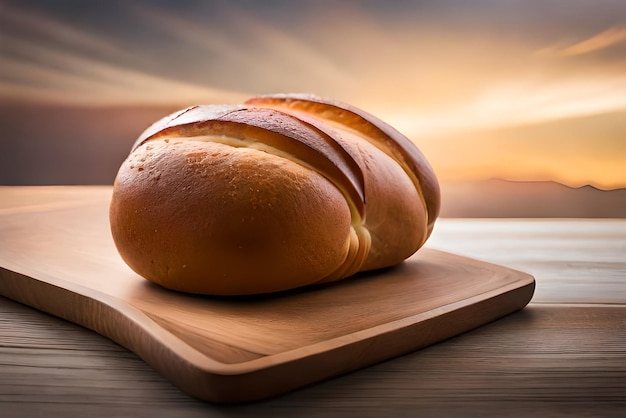 Brown and puffy bread on the table with some sesame and flour on it