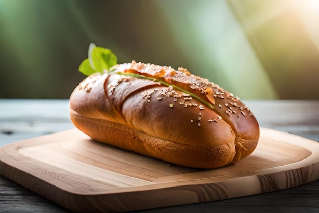 Brown and puffy bread on the table with some sesame and flour on it