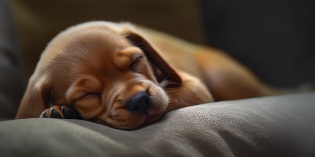 Photo brown puppy sleeping generative ai