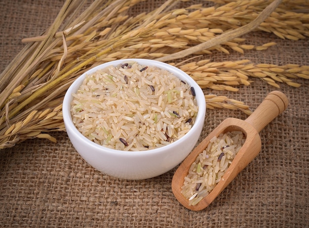 Brown rice in a bowl on the table