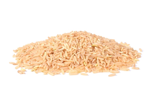 Brown rice on white background