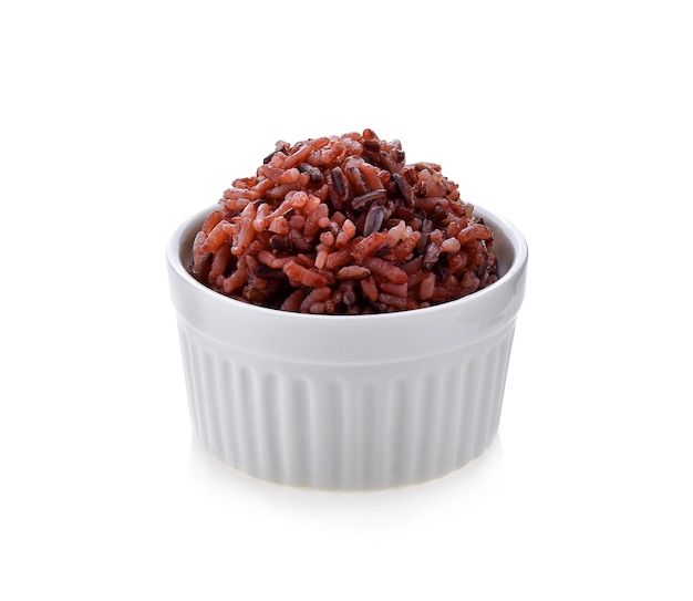 Brown rice in a white ceramic bowl