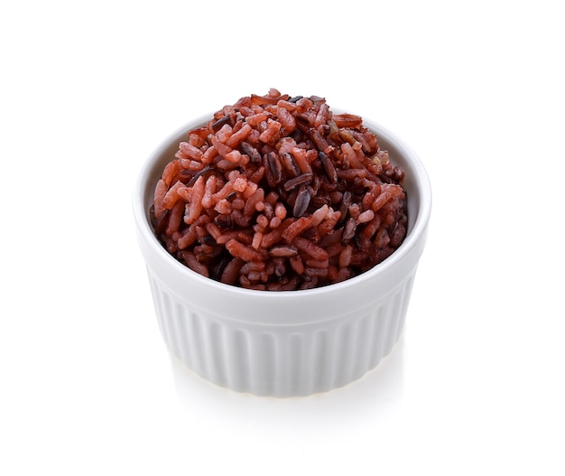 Brown rice in a white ceramic bowl