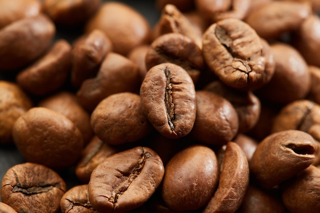 Brown roasted coffee beans close up