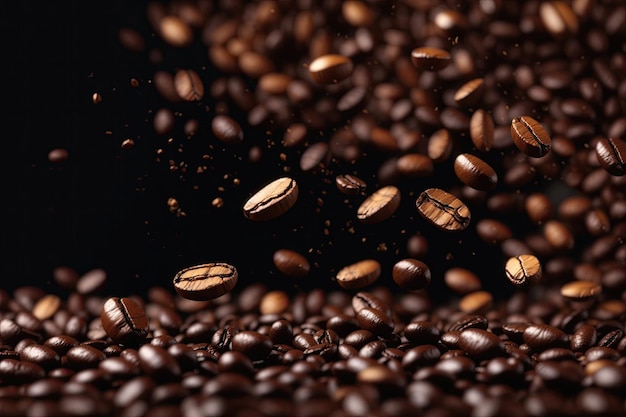 Brown Roasted Coffee Beans Closeup On Dark Background