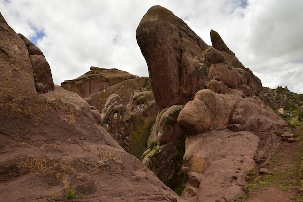 Brown rocks near the Gate of Hayu Mark The Gate of the Gods Peru WILLKA UTA HAYUMARKA GATE Puno Peru