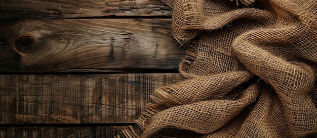 Photo brown sackcloth on wooden table