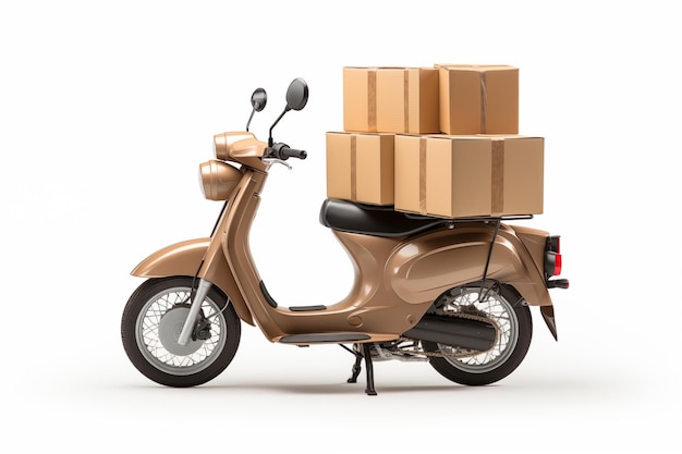 Brown scooter with boxes on a white background City delivery concept side view mockup