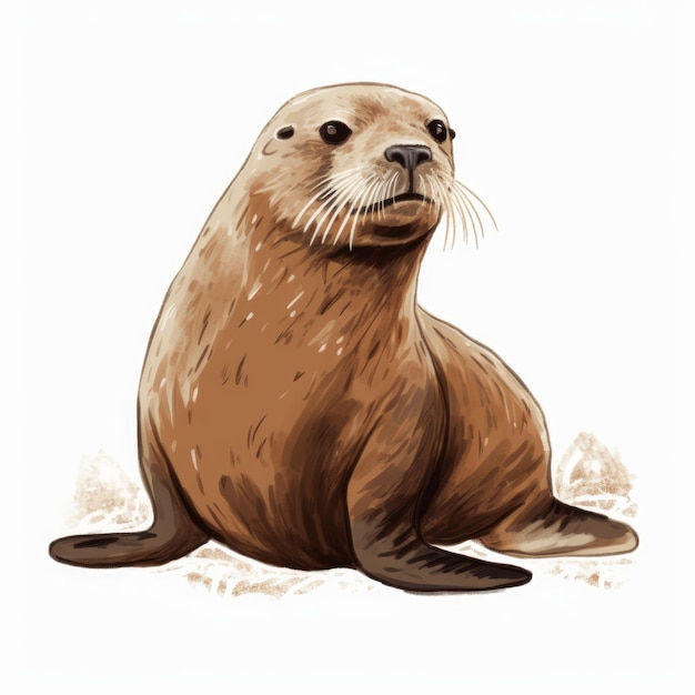 Brown Seal Drawing With Simple Style