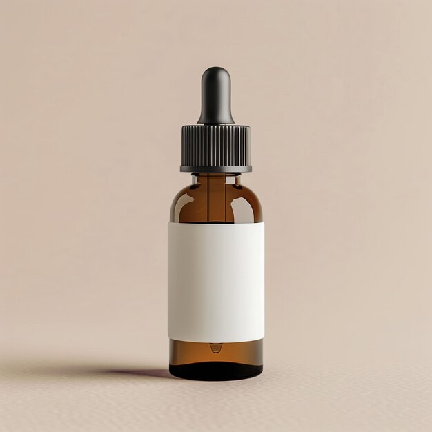 Brown Serum Bottle with Small White Label Front View