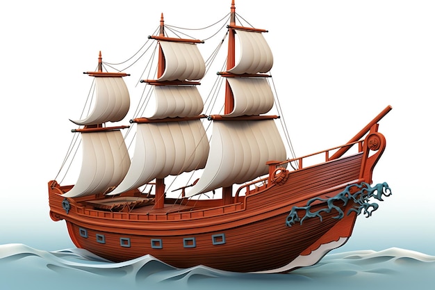 白い帆の茶色の船