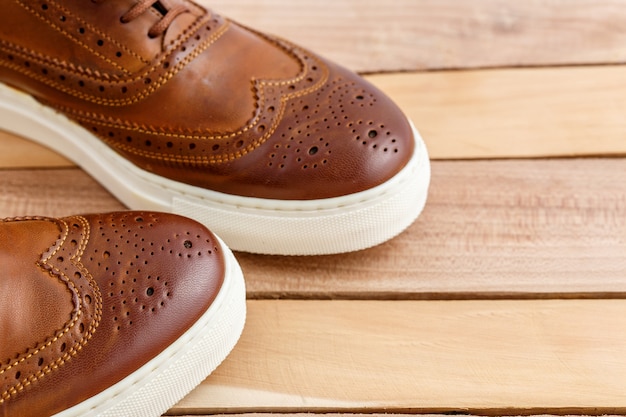 Brown shoes on a wooden floor