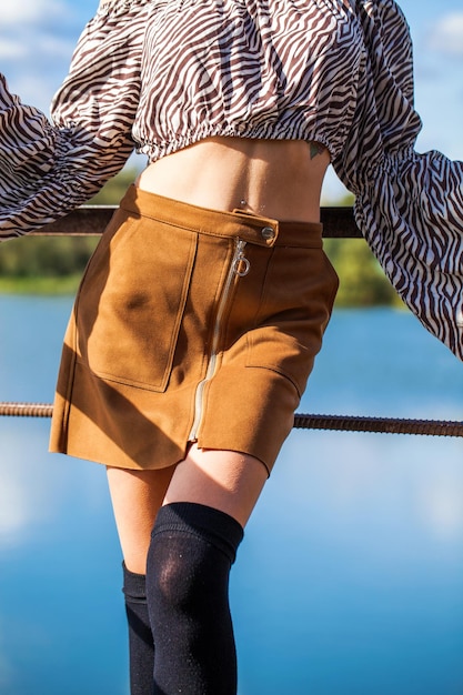 Photo brown short suede womens skirt