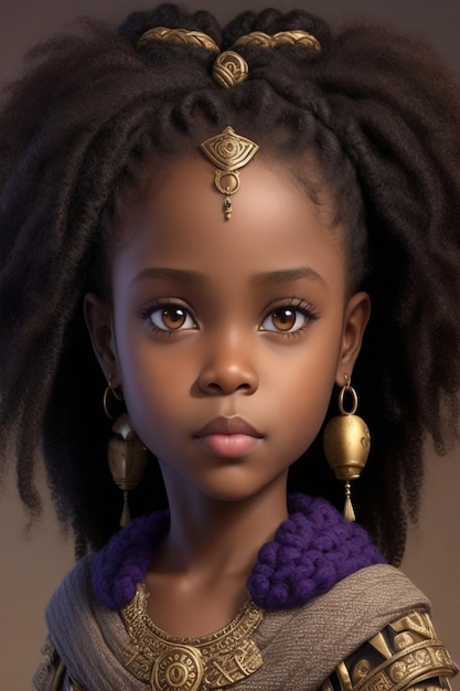 a brown skin cute girl with nappy curls as a viking for create new things for idea